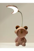Ayıcık Şirin Saatli Çocuk Masa Ve Gece Lambası şarjlı lamba pembe - 3
