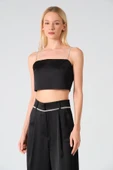Taş Askılı Saten Crop Bluz Siyah - 5