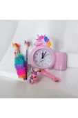 UNİCORN kalemlikli masa saati-UNİCORN tüylü kalem ve yumurtlayan kalem- anahtarlık PEMBE set - 5