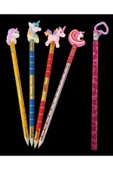 Unicorn Mix Başlıklı Kurşun Kalem Seti 4 Lü 3 Kurşun Kalem 1 Kırmızı Kalem Kadife Kalem Hediyeli - 2