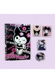 kuromi büyük resim defteri-kuromi not defteri-minik not defteri -kuromi rozet-sticker - kalem silgi - 2