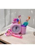 UNİCORN kalemlikli masa saati-UNİCORN tüylü kalem ve yumurtlayan kalem- anahtarlık PEMBE set - 2