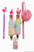 Flamingo Ve Unicorn Süslü Kalem Seti 4 Adet Kalem - 1 Adet Flamingo Silgi Seti - 1