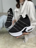 Günlük Triko Kadın Sneaker Gizli Topuk Taşlı Oval Burun Rahat Kalıp Nefes Alabilen Spor Ayakkabı 271 - 2