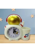 Astronot Kalemlikli 3d  Çalar Saat Alarmlı Masa Saati Çocuk Odası Mavi-kırmızı thumbnail 3