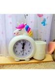 Çocuk odasi için unicorn figürlü kalemlikli Masa Saati beyaz - 1