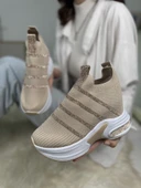 Günlük Triko Kadın Sneaker Gizli Topuk Taşlı Oval Burun Rahat Kalıp Nefes Alabilen Spor Ayakkabı 271 - 3