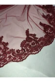 çeyizhome Bordo Dantelli Gelin Ve Ayyıldız Damat Kına Örtüsü Eldiveni Ve Kemeri Ile Kına Özel Duvak Seti - 4