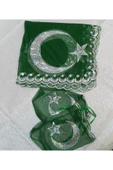 yörük tuhafiye Yeşil Damat Sağdıç Kına Omuz Örtüsü Şalı Eldivenli Pullu Ayyıldız Motifli .kare Ölçülerde - 1
