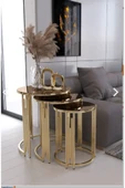ECOL DESİNGS Ecol Gold Metal Zigon Sehpa Yeşil Şimsek Siyah 'kırılmaz Cam' - 5