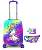 Coral High Yeşil Mor Unicorn Kız Çocuk Seyahat Seti (Valiz-Bel Çantası-Cüzdan) - 1