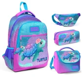 Coral High Pembe Mavi Kaplumbağa Üçlü Okul Çantası ve Bel Çantası Seti - Kız Çocuk thumbnail 1