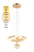 Capella Aydınlatma Alfa Kumandalı 3 Renk Işık Özellikli Dimmerli Gold Kaplama Sarkıt Led Avize Salon Mutfak Avize - 5