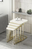 FAYMEND Tekerlekli 4 Lü Zigon Sehpa - Yan sehpa  ( GOLD - KREM ) MDF - 1