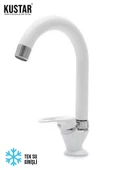 KUSTAR Beyaz Tek Su Çıkışlı Mermerden Mix Lavabo Bataryası Aç Kapa Kollu Garantili - 1
