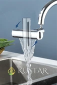 KUSTAR Füme Tasarruflu 4 Modlu Şelale Ayarlanabilir Musluk Başlığı Mutfak Eviye Bataryası Lavabo Bataryası - 5