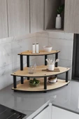messer DEKORATİF OVAL KÖŞE 3 KATLI TEZGAH ÜSTÜ RAF 50 CM X 50 CM SAFİR MEŞE - 1