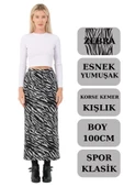 Uzun Spor Kalem Etek Zebra Desen Kışlık Jakar Kumaş Esnek Etek Maxi Boy 100cm - 1