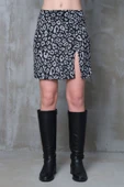 Gri Leopar Desenli Yırtmaçlı Mini Etek Esnek Kumaş İç Göstermez Yüksek Bel Boy45cm - 7