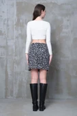 Gri Leopar Desenli Yırtmaçlı Mini Etek Esnek Kumaş İç Göstermez Yüksek Bel Boy45cm - 6