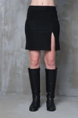 Siyah Yırtmaçlı Mini Etek Esnek Kumaş İç Göstermez Yüksek Bel Boy45cm - 6