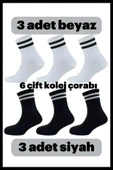 6 Lı Kolej Çorabı Siyah Beyaz Çizgili Bilek Çorap Ünisex 3 Beyaz 3 Siyah 6 Adet Kombin 36/42 - 1
