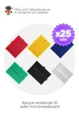 25'li Paket 170 Pin Mini Breadboard Karışık Renklerde - Okul ve Sınıflar için MEB Uyumlu - 1