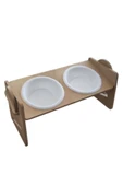 Ayarlanabilir Ahşap 2 Plastik Taslı Kedi Ve Köpek Mama Ve Su Kabı BEYAZ thumbnail 4
