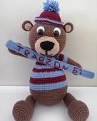 Bordo Mavi Fanatik Ayıcık Amigurumi Organik Oyuncak - 1