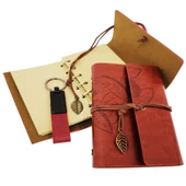 Dekoratif Ahşap Kutulu Kahverengi Deri Defter ve Anahtarlık Set - 2