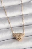 316L Çelik Gold Renk Zincir Zirkon Taşlı Mıknatıslı Kalp Model Kadın Kolye - TJ-BKO9728 - 1
