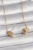 316L Çelik Gold Renk Zincir Zirkon Taşlı Mıknatıslı Kalp Model Kadın Kolye - TJ-BKO9728 - 2