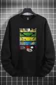 macklin Unisex Kadın Erkek Marvel Karakterler Tasarım Logo Baskılı Sıfır Yaka Siyah Polar Sweatshirt - 1