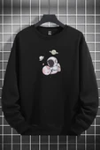 macklin Unisex Kadın Erkek Pembe Astronot Baskılı Sıfır Yaka Sweatshirt - 1