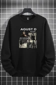 macklin Unisex Kadın Erkek Agust D Baskılı Sıfır Yaka Siyah Sweatshirt - 1