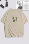 macklin Unisex Kadın Erkek Hello Kitty Hug Me Baskılı Özel Tasarım Oversize T-shirt - 1