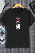 macklin Unisex Kadın Erkek Japon Yazı Gül Özel Tasarım Baskılı Oversize T-shirt - 1