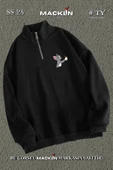 macklin Unisex Tom And Jery Rakılı veya Biralı Baskılı Yarım Fermuarlı Dik Yaka Basic Sweatshirt - 1