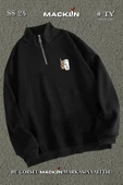 macklin Unisex Bardak El Japon Yazı Baskılı Yarım Fermuarlı Dik Yaka Basic Sweatshirt - 1
