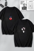 macklin Unisex Kadın Erkek Spiderman Kuromi Sevgili Çift Kombini Tasarım Oversize Tshirt 2'li - 1
