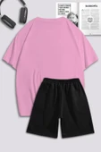 macklin Unisex Kadın Erkek Tom ve Jerry Kalp Baskılı Özel Tasarım Oversize Tshirt Ve Şort Eşofman Takımı - 2