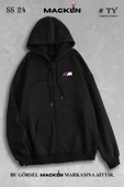 macklin Unisex Kadın Erkek Kapüşonlu M Power Logo Baskılı Fermuarlı Sweatshirt Polar Ceket - 1