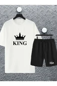 macklin Unisex Kadın Erkek King Baskılı Oversize Tshirt ve Şort Eşofman Takımı - 1