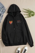 macklin Unisex Kadın Erkek Kapüşonlu Burn To Head Baskılı Fermuarlı Sweatshirt Polar Ceket - 1