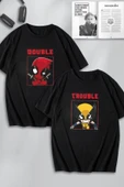 macklin Unisex Erkek Kadın Deadpool ve Wolverine Baskılı Sevgili Çift Kombini Tasarım Oversize T-shirt 2li - 1