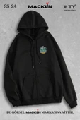 macklin Unisex Kadın Erkek Kapüşonlu Harry Potter Slytherin Baskılı Fermuarlı Sweatshirt Polar Ceket - 1