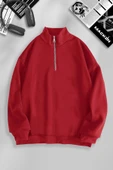 macklin Unisex Kadın Erkek Baskısız Yarım Fermuarlı Dik Yaka Basic Kazak - 1