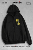 macklin Kadın Kapüşonlu Happy Face Baskılı Fermuarlı Sweatshirt Polar Ceket - 1