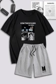 macklin Unisex Kadın Erkek Kim Taehyung BTS Baskılı Özel Tasarım Oversize Tshirt Ve Şort Eşofman Takımı - 1