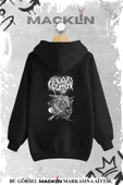 macklin Unisex Kadın Erkek İskelet Kurukafa Gothic Özel Tasarım Baskılı Kapşonlu Sweatshirt - 1